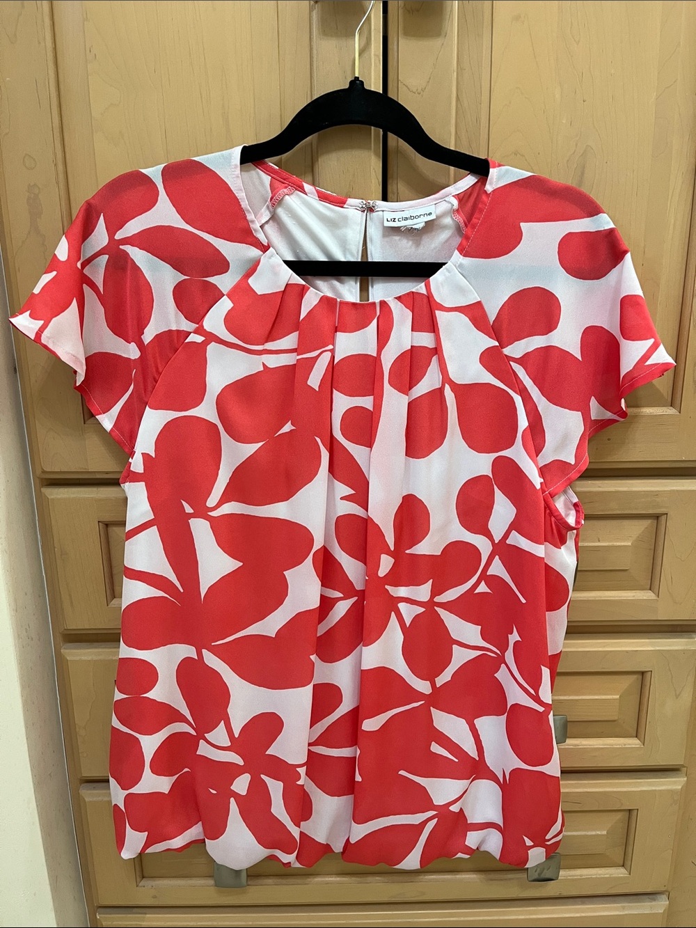Liz Claiborne White Blouse with Red Floral Print
